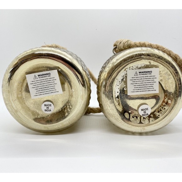 Glass Decorative Rope Handle Jar Tea light Candle Holder Gold in Color Mercury - Picture 9 of 9